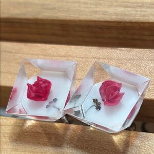 Handcrafted Resin Rose Earrings
